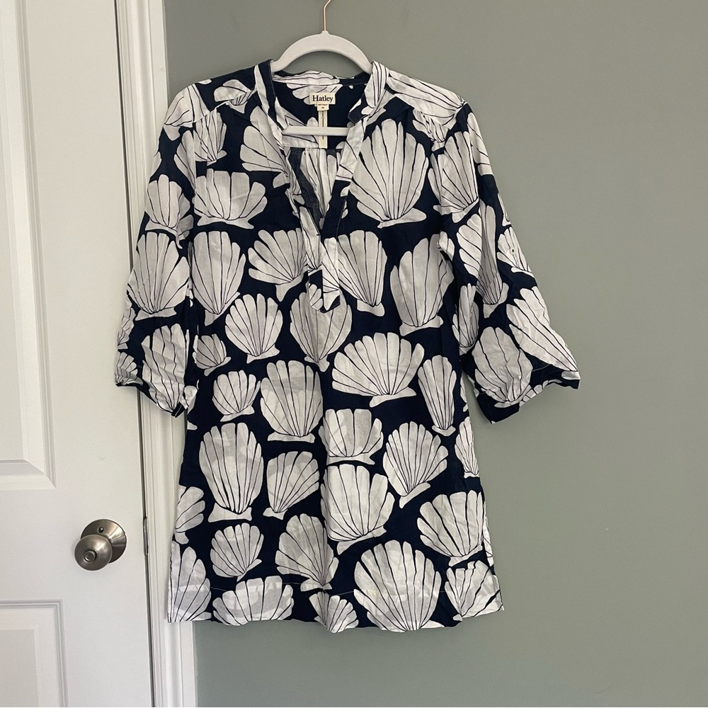 Hatley 100% Cotton Navy White Seashell Print Summer Coastal Mini Dress Coverup
